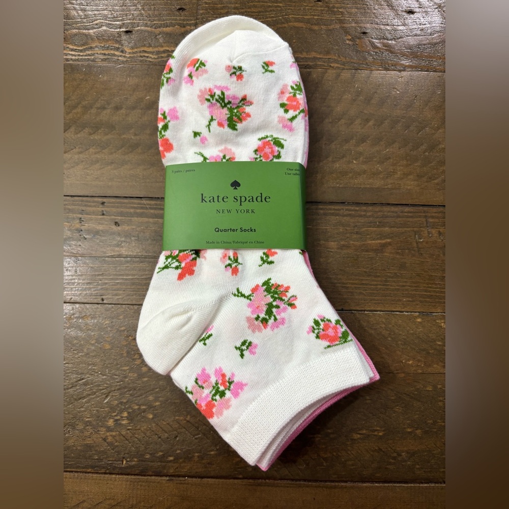 Kate Spade Floral Quarter Socks - White, Red and Pink